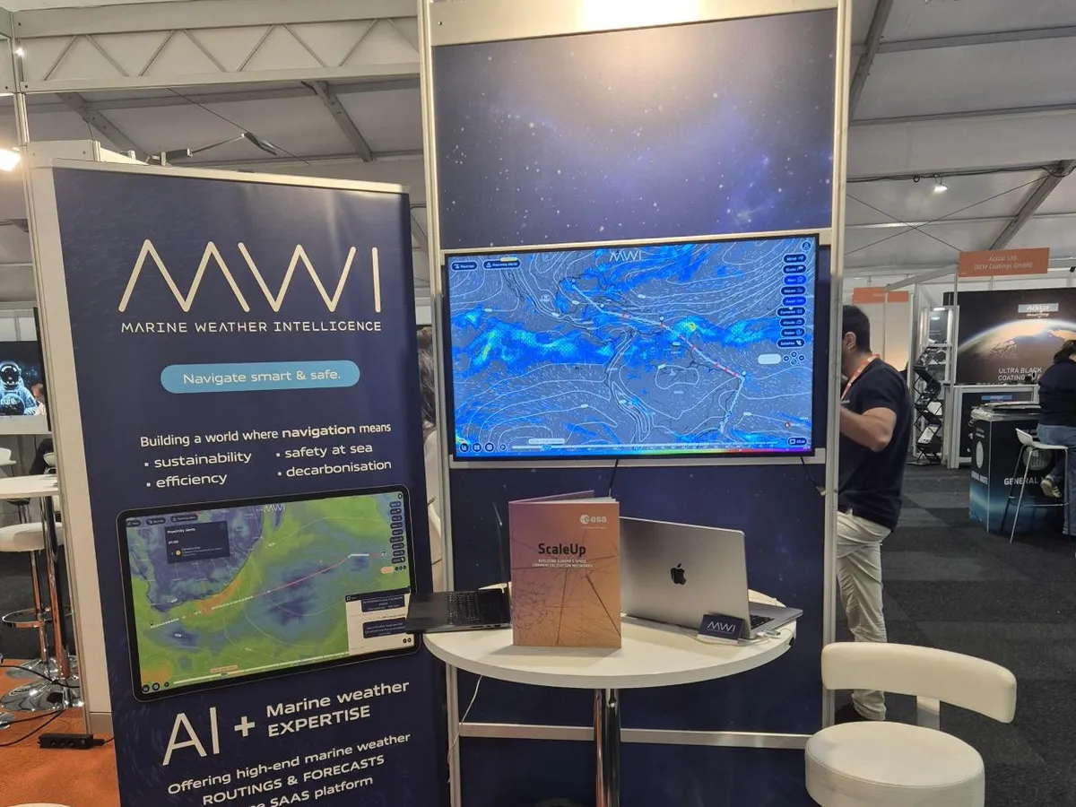 The Marine Weather Intelligence booth in the ESA BIC Village, with a live demonstration of the platform