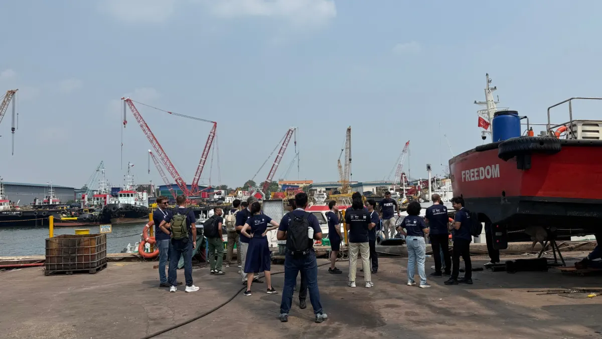 The cohort visiting a shipyard in Singapore