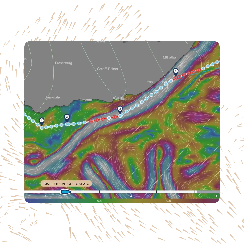 MWI Shipping route map with weather front detection and routing optimisation
