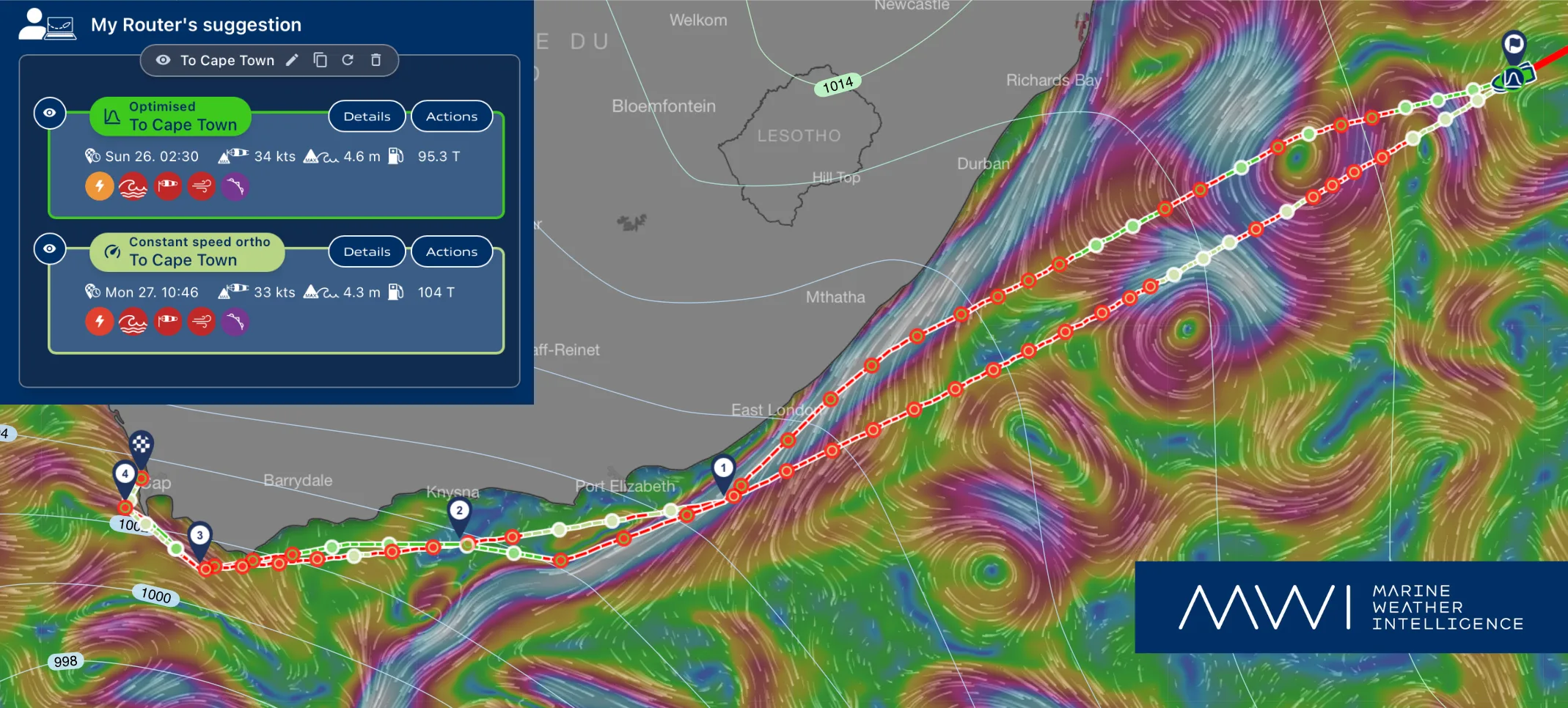 image showing a routing to Cape Town